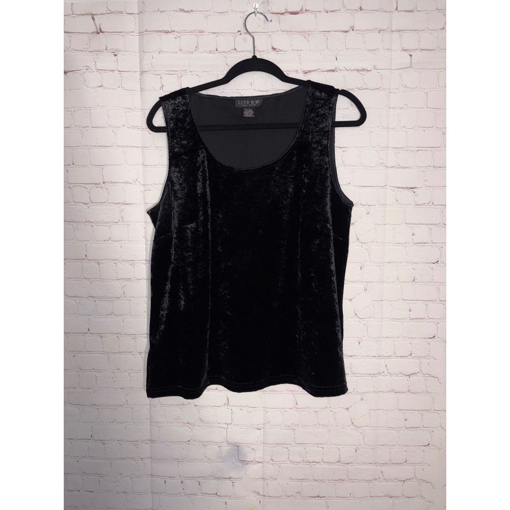 Citron Santa Monica Black Crushed Velvet Silk Blend Tank Top Whimsigoth Large